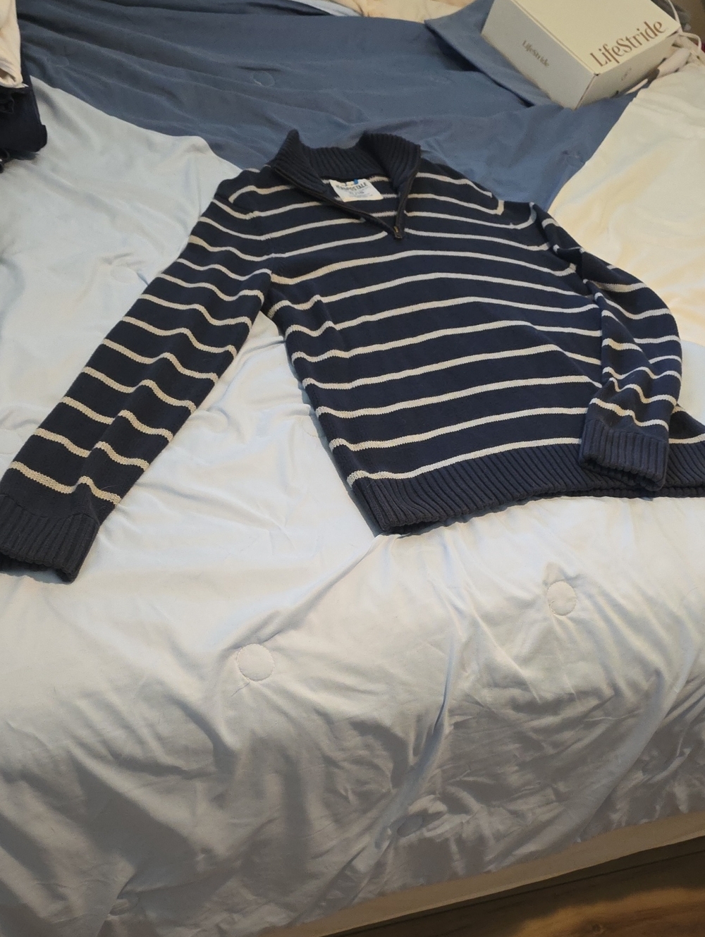 Aeropostale Navy and White Striped Half-Zip Sweater